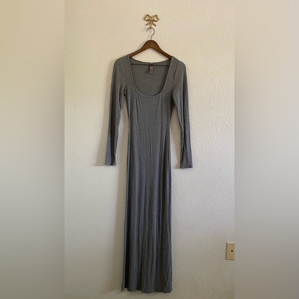 SKIMS Soft Lounge Long Sleeve Dress Heather Grey Ribbed Maxi Dress Size Large